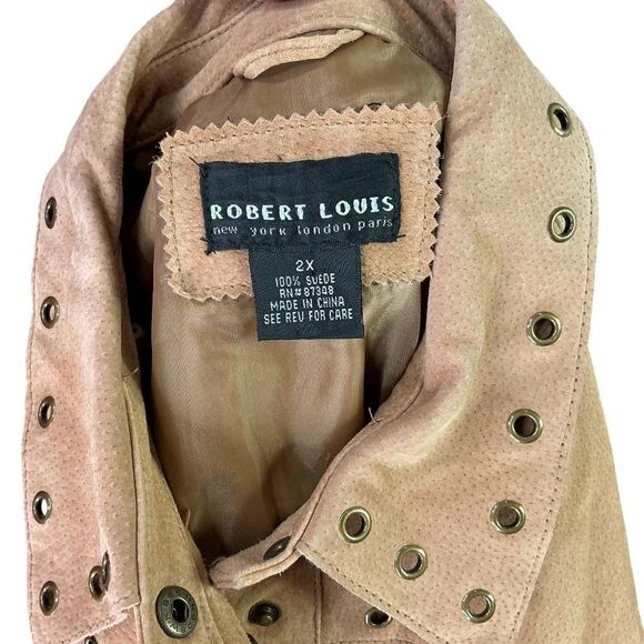 Robert Lewis Suede Jacket Women 2X Tan Brown Grommets Snaps Pockets Y2K Vintage - Picture 7 of 9